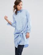 Parallel Lines Shirt Dress With Tie Front Detail In Fine Stripe - Blue