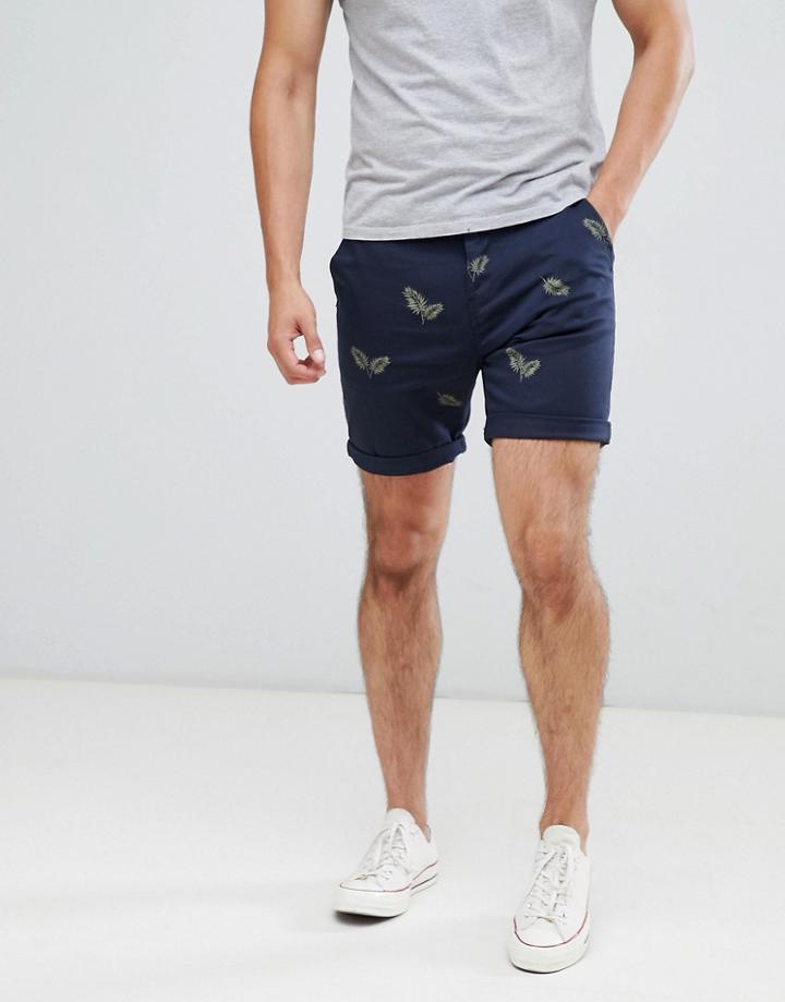 Brave Soul Printed Chino - Navy