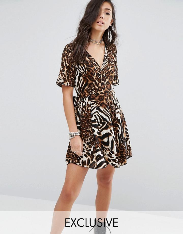 Milk It Wrap Dress In Abstract Leopard Print - Multi