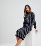 Asos Maternity Nursing Dress In Stripe With Tipping - Navy