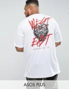 Asos Plus Oversized Super Longline T-shirt With Tiger Print And Roll Sleeve - White