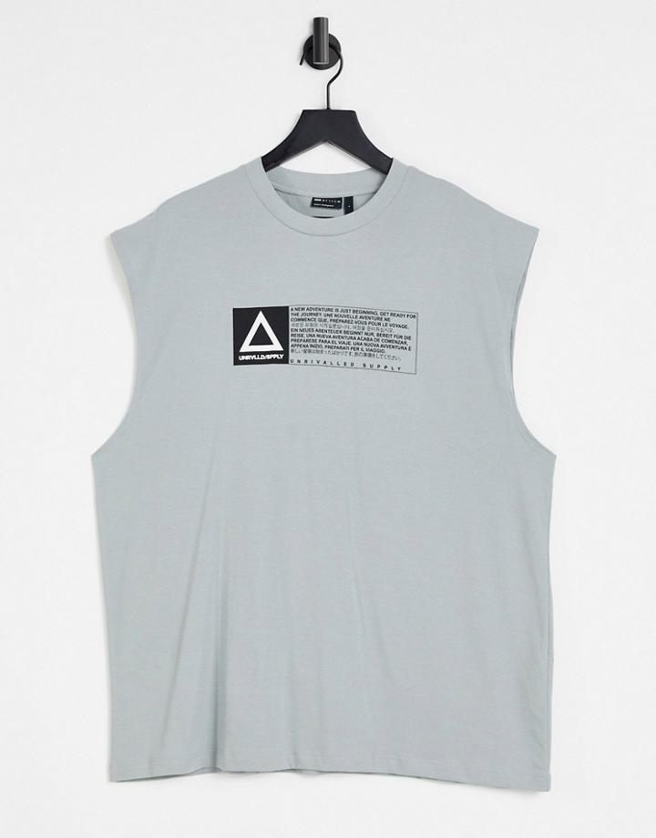 Asos Unrvlld Spply Oversized Tank With Logo Print In Gray-grey