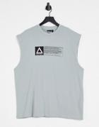 Asos Unrvlld Spply Oversized Tank With Logo Print In Gray-grey