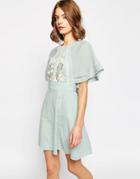 Asos Embroidered & Lace Insert Skater Dress - Blue