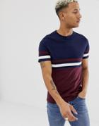 Asos Design T-shirt With Contrast Body And Sleeve Panels In Navy - Navy