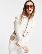 Bershka Crop Jacket With Detachable Sleeves In Ecru-white