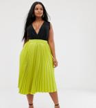 Outrageous Fortune Plus Pleated Midi Skirt In Lime-green