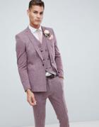 Asos Design Wedding Skinny Suit Jacket In Dark Wine Cross Hatch With Printed Lining - Red