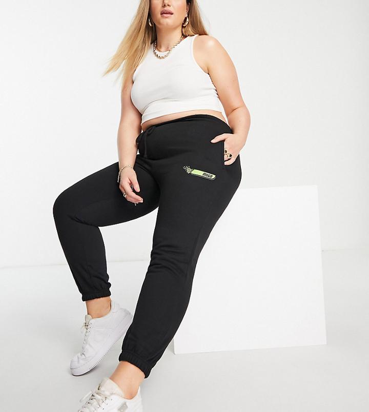 Missguided Plus Racing Graphic Sweatpants In Black