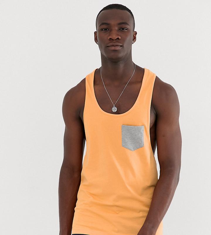 Asos Design Tall Extreme Racer Back Tank With Contrast Pocket In Orange
