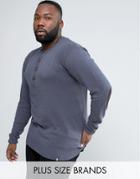 Duke Plus Long Sleeve Henley Top In Charcoal - Blue