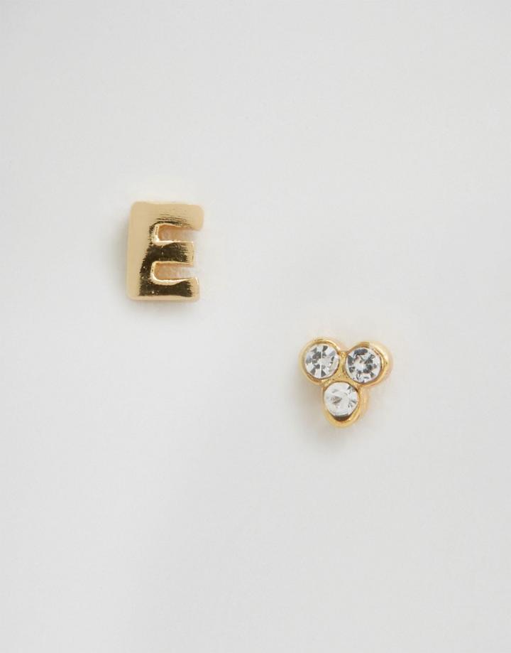 Orelia Stud Earrings With Initial E - Gold