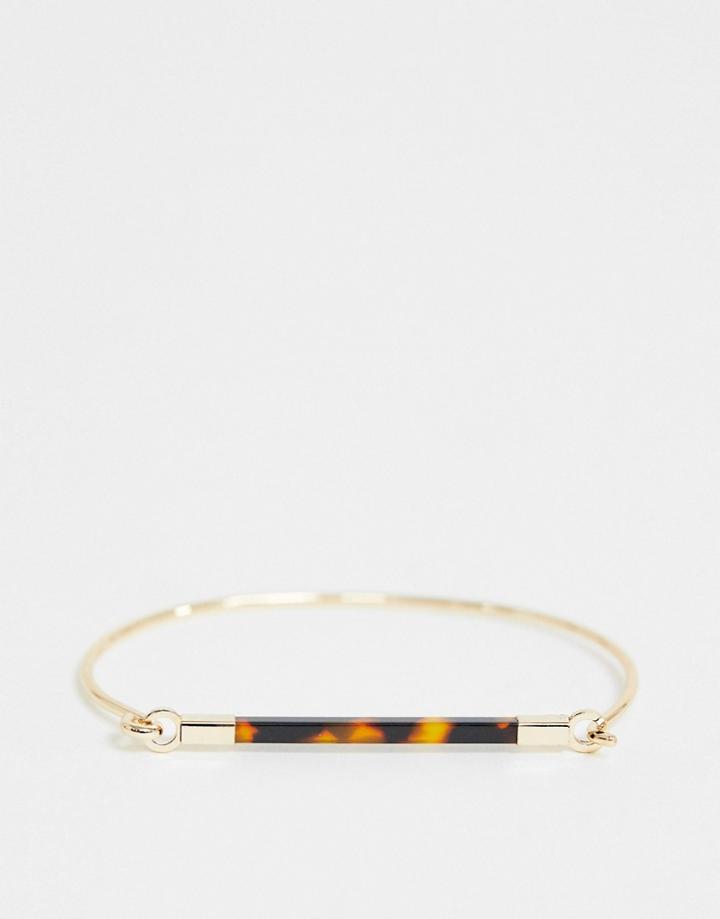 Asos Design Hinge Bracelet With Tortoiseshell Bar In Gold