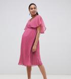 Asos Design Maternity Flutter Sleeve Midi Dress With Pleat Skirt - Multi