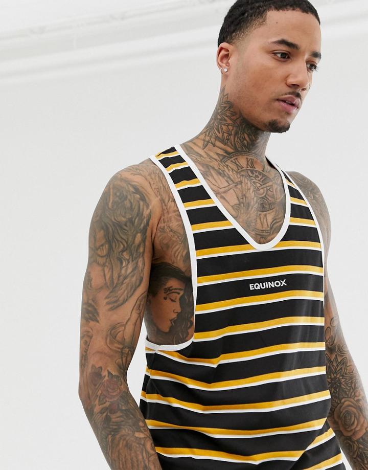 Asos Design Organic Cotton Stripe Print Tank With Chest Embroidery Text - Multi