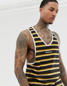 Asos Design Organic Cotton Stripe Print Tank With Chest Embroidery Text - Multi