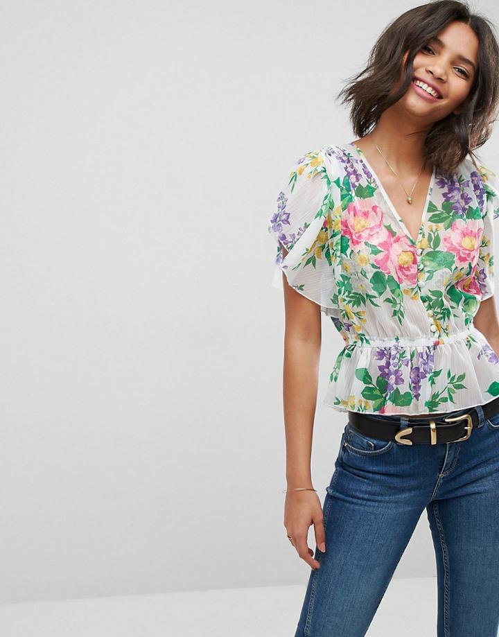 Asos Tea Blouse In Vintage Floral - Multi
