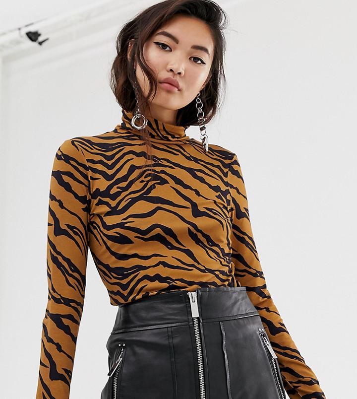 River Island High Neck Top In Tiger Print - Brown