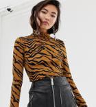 River Island High Neck Top In Tiger Print - Brown