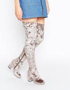 Asos Katch Up Velvet Heeled Over The Knee Boots - Gray