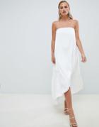 Asos Design Satin Bandeau Maxi Dress In White - White