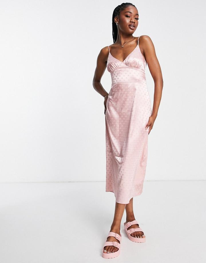 The Frolic Cami Midi Dress With Tie Back Detail In Soft Satin Spot-pink
