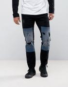 Asos Slim Jeans In Black Cord With Rips And Patches - Black