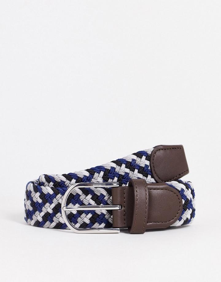 Asos Design Braided Woven Belt In Blue And Gray-multi