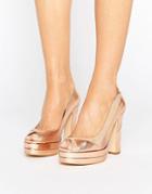 Terry De Havilland Luna Blush Leather Peeptoe Platform Heeled Shoes - Copper