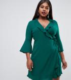 Outrageous Fortune Plus Ruffle Wrap Dress With Fluted Sleeve In Green - Green