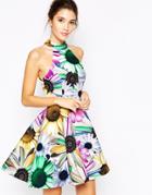 Asos Premium Digital Daisy Bonded Scuba Skater Dress - Floral