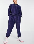 Asos Design Super Oversized Sweatpants In Ribbed Velour Navy - Part Of A Set