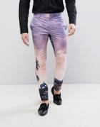 Asos Super Skinny Pant In Elephant Sunset Print - Pink