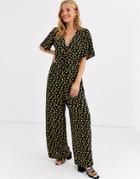 Asos Design Jumpsuit With Double Tie Front In Ditsy Print-multi