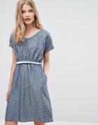 Yumi Belted Dress In Chambray Spot - Blue