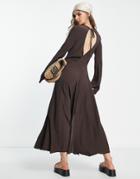 Weekday Open Back Midi Dress In Brown