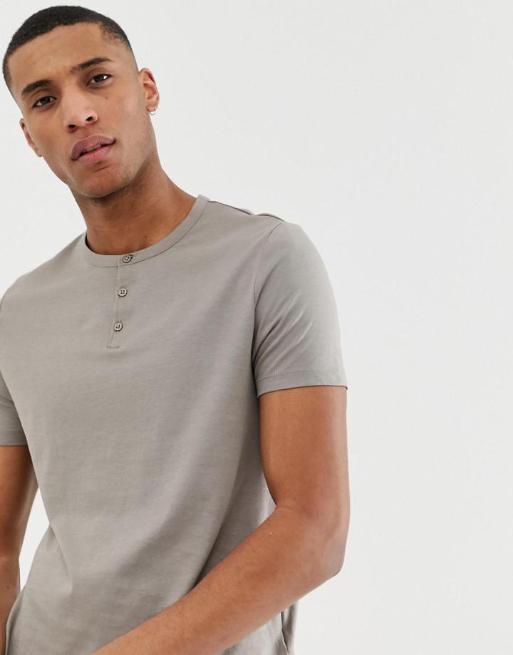 Asos Design Organic T-shirt With Grandad Neck In Beige