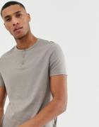 Asos Design Organic T-shirt With Grandad Neck In Beige