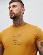 Asos Design T-shirt With City List Print - Tan