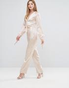 Oh My Love Long Sleeve Jumpsuit With Waist And Cuff Tie - Pink