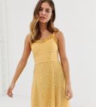 New Look Sundress With Ruffle Edge In Yellow Ditsy Floral Print - Yellow