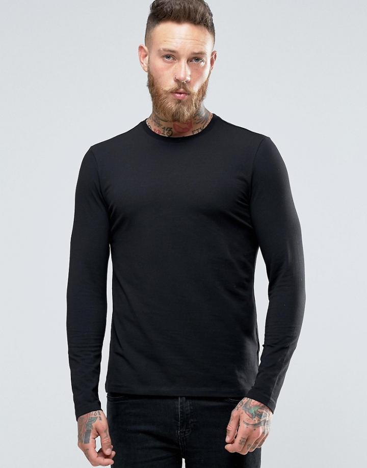 New Look Muscle Fit Long Sleeve Top In Black - Black