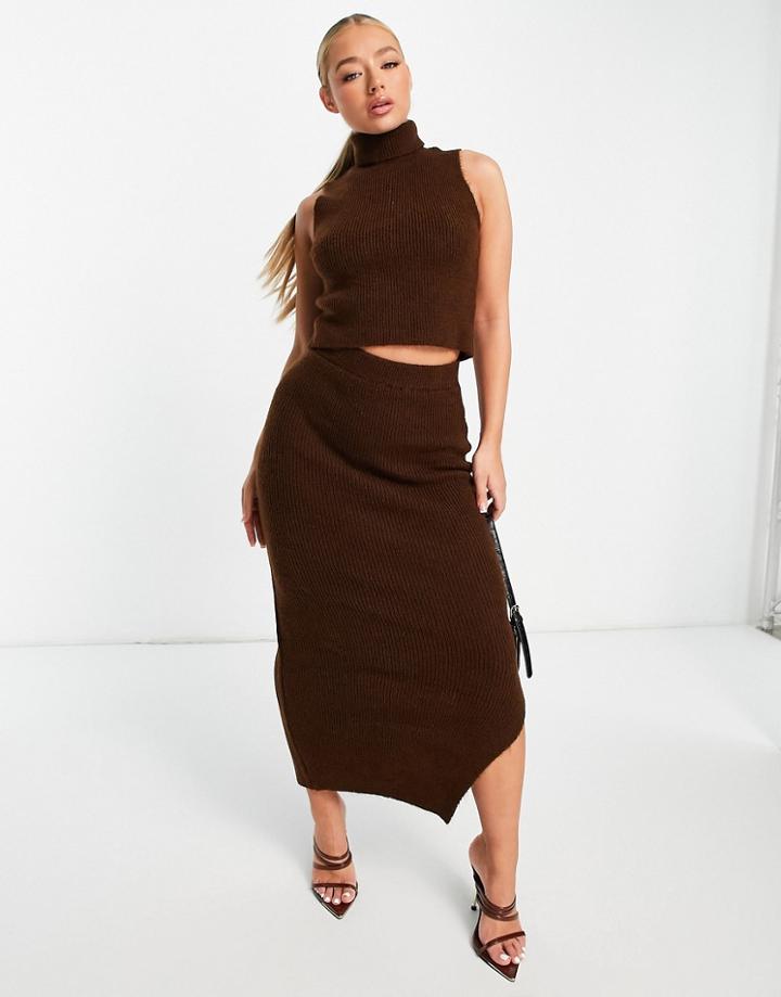 Topshop Knitted Pencil Skirt In Chocolate - Part Of A Set-brown