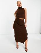 Topshop Knitted Pencil Skirt In Chocolate - Part Of A Set-brown