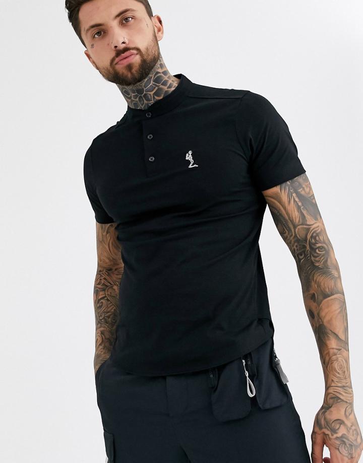 Religion Grandad Collar Polo In Black