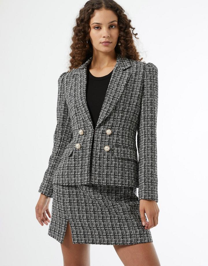 Miss Selfridge Boucle Double Breasted Blazer In Black