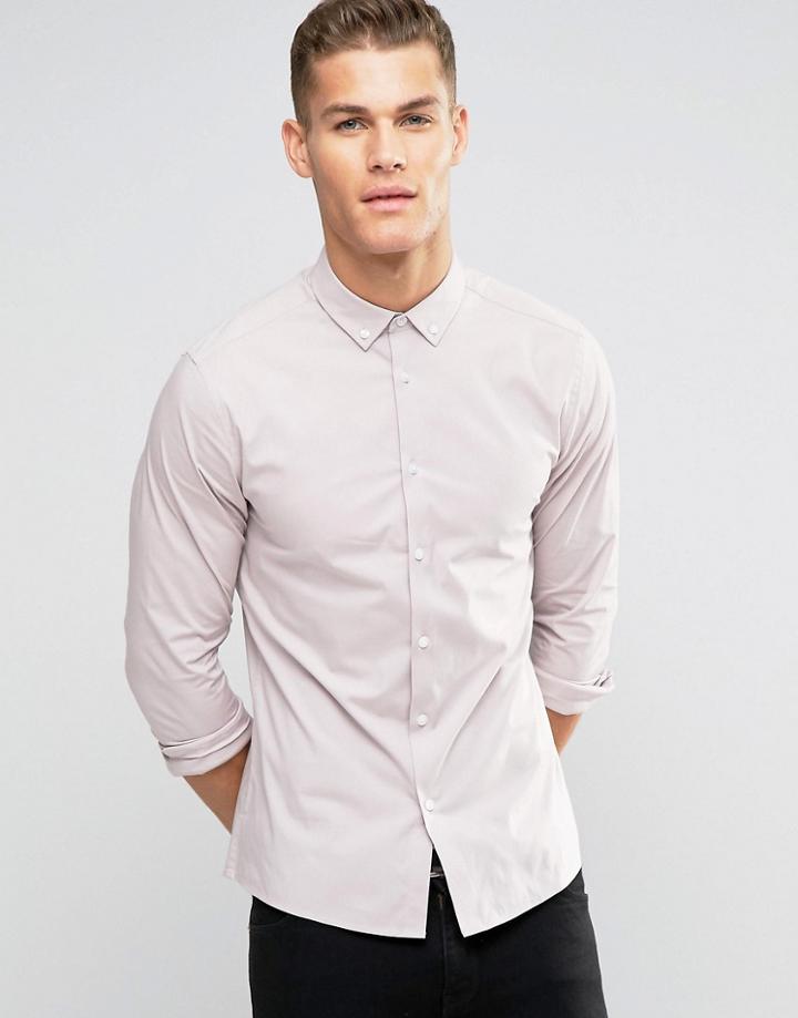 Asos Skinny Shirt In Dusty Pink With Button Down Collar - Pink