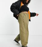 Asos Design Curve 90s Cargo Pants With Toggle Detail In Washed Khaki-green
