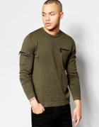 Asos Cotton Sweater With Chest And Arm Zip Pocket - Khaki
