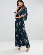 Asos Jumpsuit With Kimono Sleeve And Wide Leg In Print - Multi